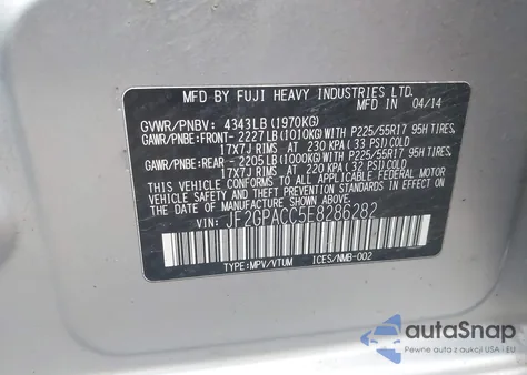 2014 Subaru Xv Crosstrek 2.0I Premium из США, поврежденный, VIN JF2GPACC5E8286282